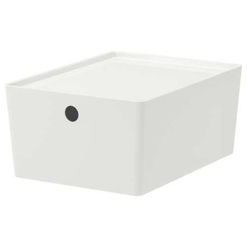 KUGGIS Box with lid - white 10 ¼x13 ¾x6 "