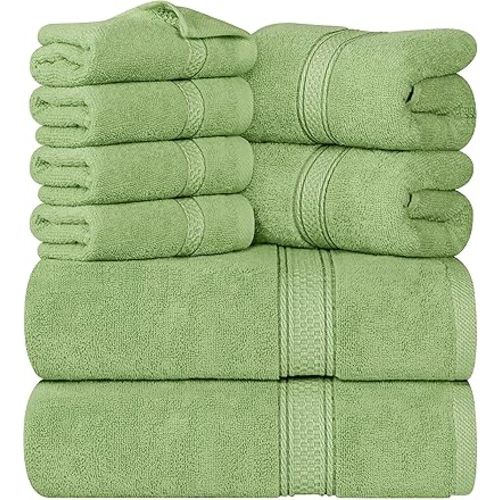 Utopia Towels 8-Piece Premium Towel Set, 2 Bath Towels, 2 Hand Towels, and 4 Wash Cloths, 600 GSM 100% Ring Spun Cotton Highly Absorbent Towels for Bathroom, Gym, Hotel, and Spa (Sage Green)