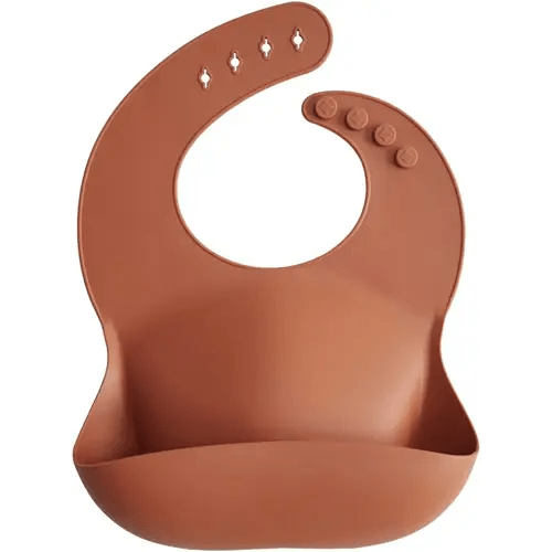 mushie Silicone Baby Bib | Adjustable Fit Waterproof Bibs (Clay)