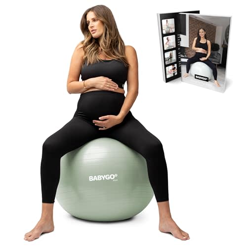 BABYGO Birthing Ball - Pregnancy Yoga Labor & Exercise Ball & Book Set Trimester Targeting, Maternity Physio, Birth & Recovery Plan Included Anti Burst Eco Friendly