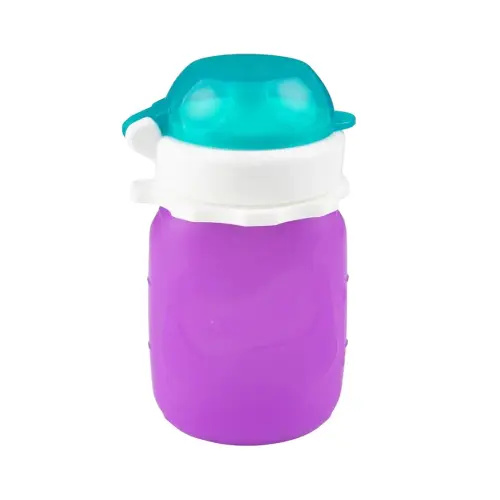 Purple 3.5 oz Squeasy Snacker Spill Proof Silicone Reusable Food Pouch - for Both Soft Foods and Liquids - Water, Apple Sauce, Yogurt, Smoothies, Baby Food - Dishwasher Safe