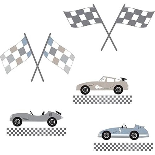 Lambs & Ivy Little Racer Car/Transportation Blue/Taupe Wall Decals/Stickers