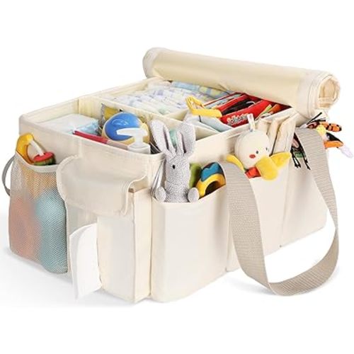 YOHOOLYO Baby Diaper Caddy Organizer, Large Portable Storage Basket for Newborn Essentials, Nursery Must-Have for Boys and Girls, Gift for Baby Shower and Registry Must-Have, Car and Travel Caddy