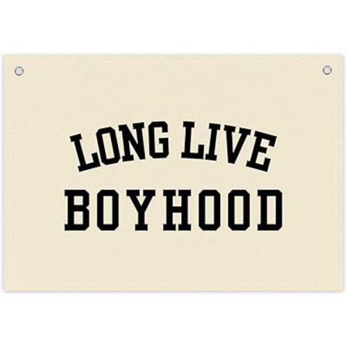 Long Live Boyhood Boys Room Decor - Linen Nursery Banner for Toddler Room Decoration, Farmhouse Kids Wall Hanging, Canvas Banner Flag for Baby Shower, Birthday Gift - A15