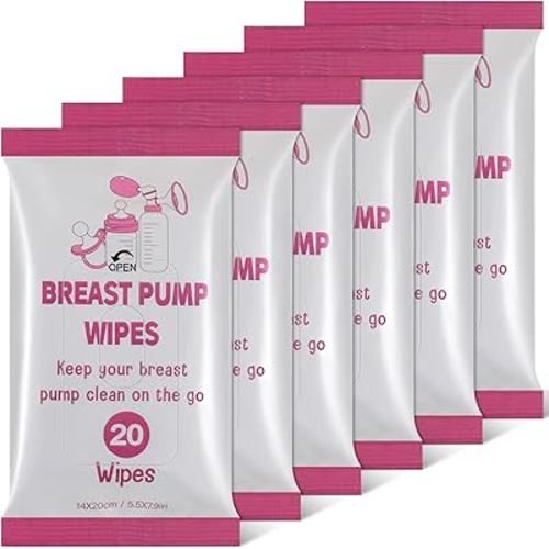 6 Pack 120 Count Breast Pump Wipes Quick Clean and Irritant Free Resealable Convenient Breast Pump Cleaning Wipes Hygienic Breastfeeding Supplies(Pink)