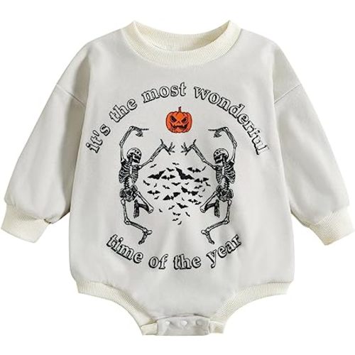 Baby Halloween Clothes Girl Boy Spooky Babe Pumpkin Romper Sweatshirt Long Sleeves Bubble Bodysuit Outfit