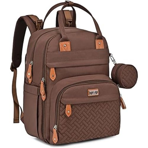BabbleRoo Diaper Bag Backpack - Baby Essentials Travel Tote - Multi Function Water Resistant Diaper Bag, Travel Essentials Baby Bag with Changing Pad, Stroller Straps & Pacifier Case - Unisex, Brown