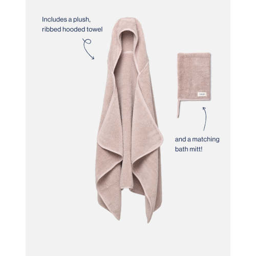 The Ribbed Hooded Towel + Bath Mitt - Rose