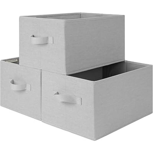 StorageWorks Storage Baskets for Shelves, Foldable Fabric Closet Storage Bins with Handles, Fabric Storage Bins Clothes Organizer, Light Grey, 3-Pack, Large