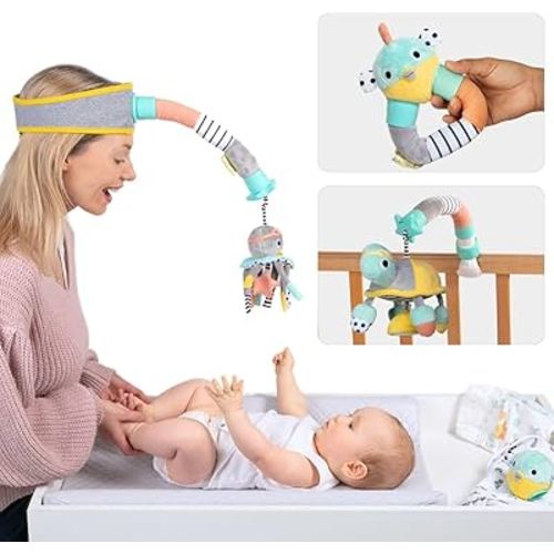 DINGLE DANGLE - Deluxe Gift Set - 3 in 1 Diaper Changing Helper Headband & Portable Mobile, Rattle, & Added Tilly Turtle Attachment; Great New Dad Gift - Funny Gifts for Men - Great Father's Day Gift