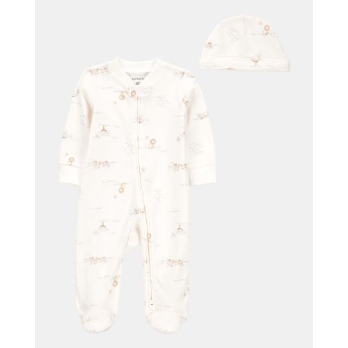 Baby Boy 2-Piece 2-Way Zip Sleep & Play & Cap Set - Cream