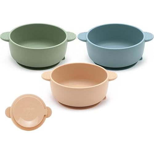 Baby Bowls with Suction, 3 Pack Baby Led Weaning Supplies, Soft Silicone Food Bowl for Babies Kids Toddlers, BPA Free, Microwave and Dishwasher Safe, Multicolor