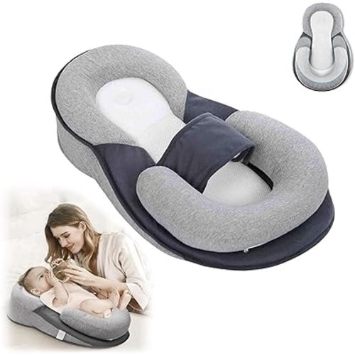 Baby Feeding Support Pillow, Anti Reflux Newborn Pillow, Reflux Breastfeeding Nursing Pillow for Reducing Spit-Up, Bottle Feeding Detachable Pillow (Grey)