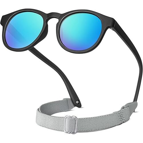 RIVBOS Baby Wrap Polarized UV400 Sunglasses - Soft Frame with Secure Strap for Infant and Newborn (0-24 Months) RBK070