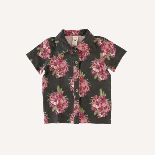 short sleeve button shirt | red cactus flower | bamboo