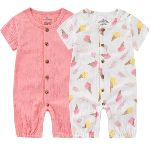 Baby Girl Romper Button Jumpsuit Summer Infant Boy Clothes for 0-24 Months