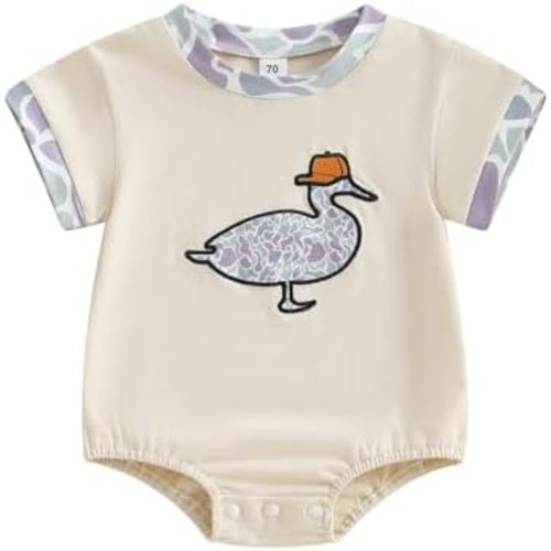 Newborn Baby Boy Girl Summer Outfit Mallrd Duck Camouflage Bubble Romper Short Sleeve Bodysuit Jumpsuit Clothes