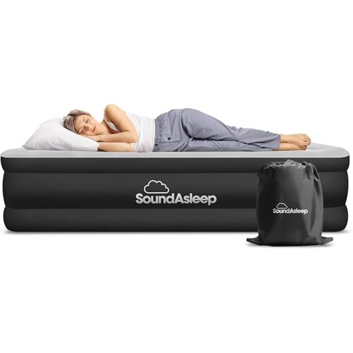 SoundAsleep Products Dream Series Luxury Air Mattress, ComfortCoil Technology, Built-in High Capacity Pump for Home, Camping- Double Height, Adjustable, Inflatable Blow Up, Portable - Full Size