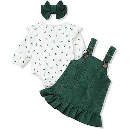 oklady Baby Girl Clothes Floral Romper Top and Suspender Skirts 0-18 Months Fall Winter Baby Girl Overall Skirt Set