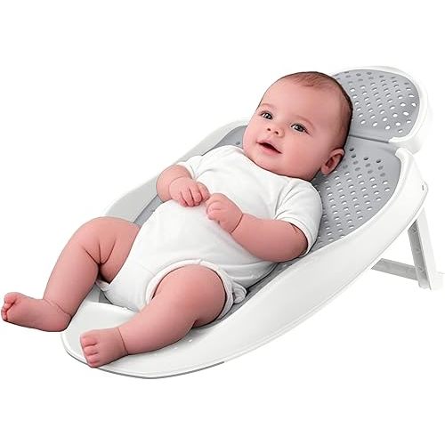 Baby Bathtub Support for Babies 0-6 Months, Foldable Portable Infant Bathtub, Ergonomic Mesh Baby Bath Tub, Grey