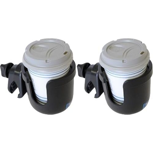 W4W Universal Stroller Cup Holder – Mega Strength Adjustable Clamp fits on Any Bike, Walker, Wheel Chair, Car – Large Adjustable Drink Holder fits Any Size Cup, Water Bottle, Can etc. (Pack of 2)