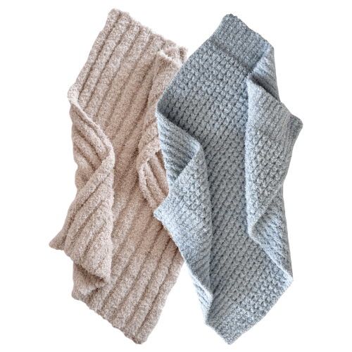 2-Pack Phufy® Bliss Mini Blanket, Bisque Wave/Baby Blue Waffle