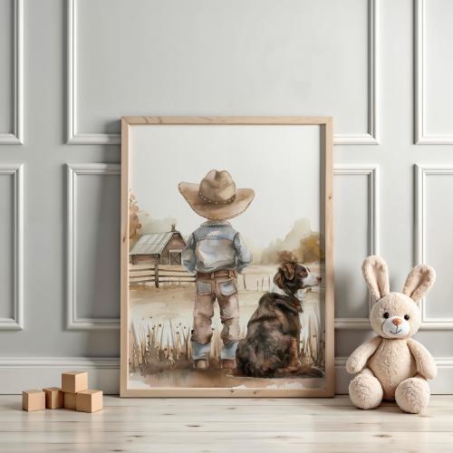 Cowboy nursery decor, A Boy and His Dog Nursery Prints, Boys Room Art, Austrailian Shepherd Dog Boys Room Decor, Boys room printable, S192