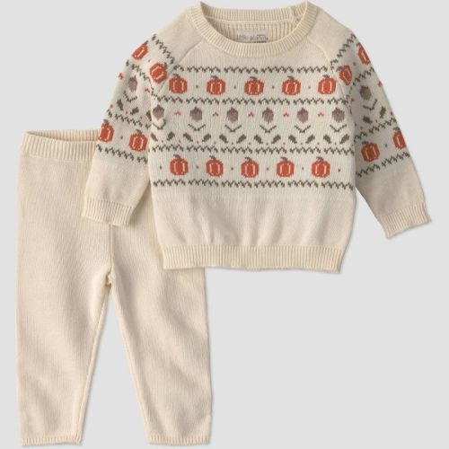 Little Planet By Carter's Baby 2pc fall pumpkin sweater set - Cream 3M