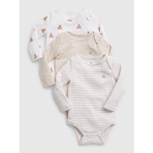 Baby 100% Organic Cotton First Favorite Bear Bodysuit (3-Pack) in oatmeal heather, size: 0-3 M