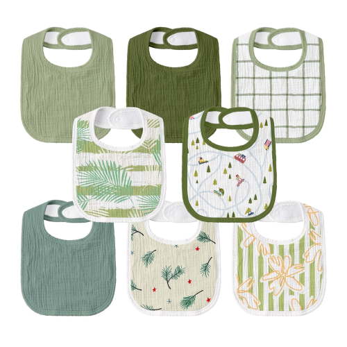 Gllquen Baby Muslin Cotton Cloth Baby Drool Bibs for Boys Girls with Adjustable Snap, 8 Pack, Spring Trip