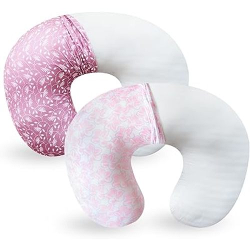 Nursing Pillow with 2 Piece Removable Ultra Soft&Stretchy Cover,Nursing Pillows for Breastfeeding,Tummy time and Baby Sitting Support,Leaves Pattern