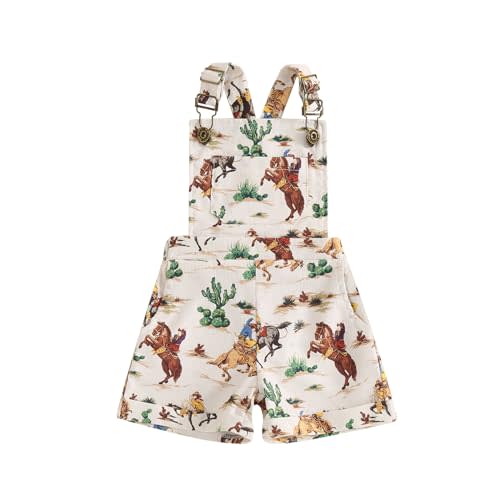 Toddler Baby Girl Western Horse Cactus Overalls Shorts Sleeveless Suspender Jumpsuit Romper Summer Outfit Clothing