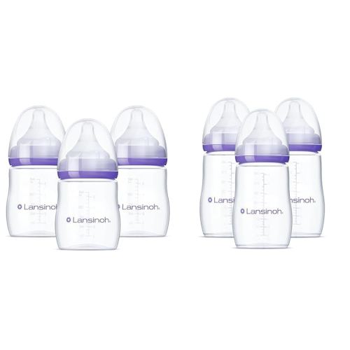 Lansinoh Lot de 3 biberons anti-coliques pour allaitement, 141,7 g et 227,8 g, 6 biberons au total, comprend 3 tétines à débit moyen (taille M) et 3 tétines à débit lent (taille S)