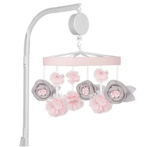 Sammy & Lou Pink Floral Baby Crib Mobile with Music, Crib Mobile Arm Fits Standard Crib Rail