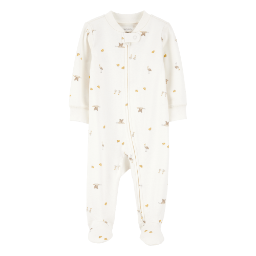 Baby Mini Bird Print 2-Way Zip Cotton Sleep & Play Pajamas