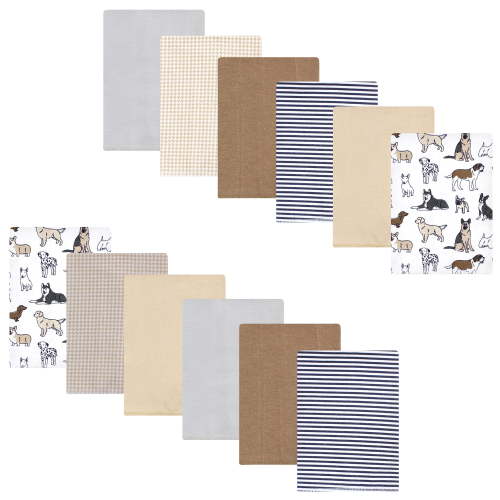 Luvable Friends Hudson Baby Flannel Burp Cloths 12pk, Playful Handsome Pups
