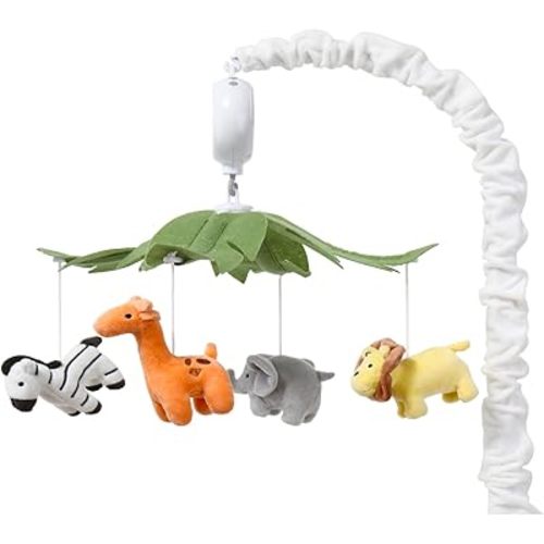 The Peanutshell Crib Mobile for Boys or Girls - White Musical Baby Crib Mobile with 12 Lullabies, Jungle Animal, Baby Safari Animals Nursery Decor