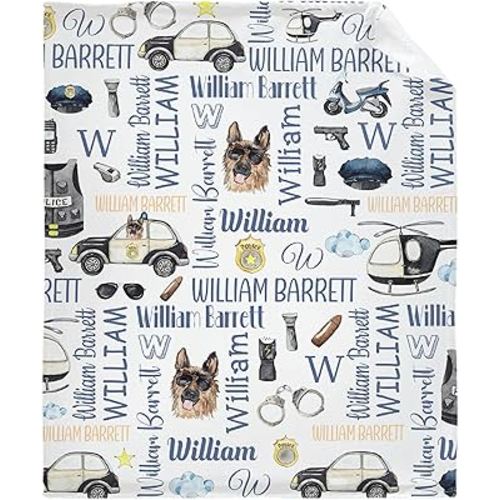 Custom Police Service Baby Blanket Soft Flannel Fuzzy Warm Plush Lightweight Throw for Bed Couch Sofa Camping Good Gift for Kid Boy Girl Teen 40''x 50'' for Kids/Child