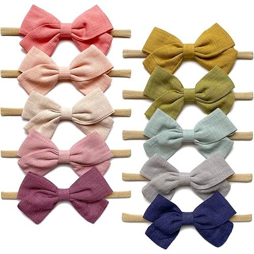 Cherssy Baby Girl Headbands and Hair Bows, 10pcs Stretchy Nylon Hairbands for Newborn, Infant, Toddlers