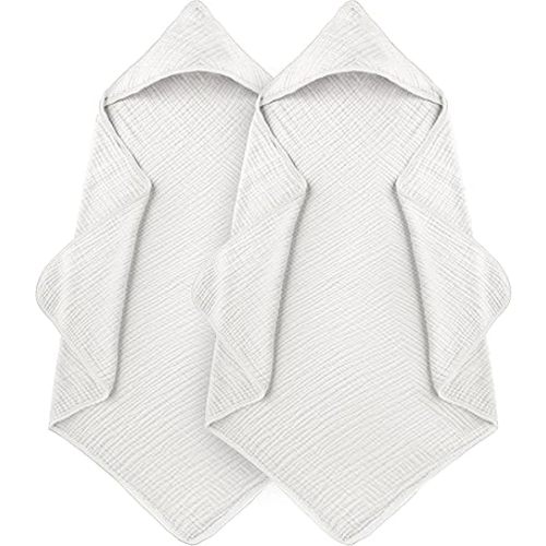 Muslin Hooded Baby Towels for Newborns, 32"x32", 100% Cotton – 6 Layers Super Soft Absorbent Breathable, Baby Bath Towel, Toddler Bath Towel – Pack of 2