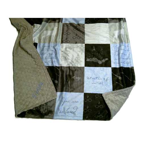 Wizard Baby Blanket Personalized Always Toddler Blanket Child Adult Throw Blue Gray Minky Gender Neutral