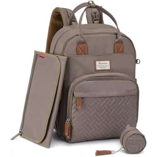RUVALINO Diaper Bag Backpack - All-in-One Travel Backpack for Girl, Baby Bag for Moms, Multifunction Waterproof Backpack with Changing Pad, Stroller Strap, Pacifier Case - Baby Shower Gifts - Khaki