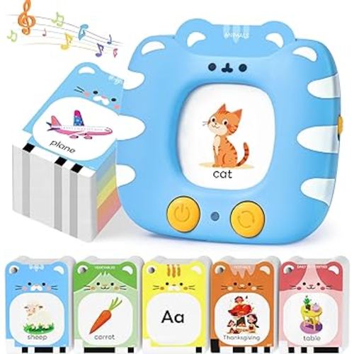 Talking Flash Cards for Toddlers 1-5, JoyCat, Clear Voice & Thick Cards & Easy to Slide in and Out, Independent Play & Speech Development Toys, 20 Topics Including Numbers & Letters & Songs