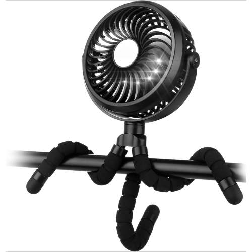 Battery Operated Stroller Fan Flexible Tripod Clip On Fan with 3 Speeds and Rotatable Handheld Personal Fans for Car Seat Crib Bike Treadmill (Black)