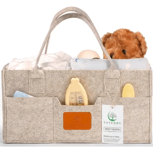 Baby Diaper Caddy - Enlarge Nursery Storage Bin and Car Organizer for Diapers and Wipes - Storage Basket for Newborn Essentials, Gift for Baby Shower and Registry Must(Oatmeal)