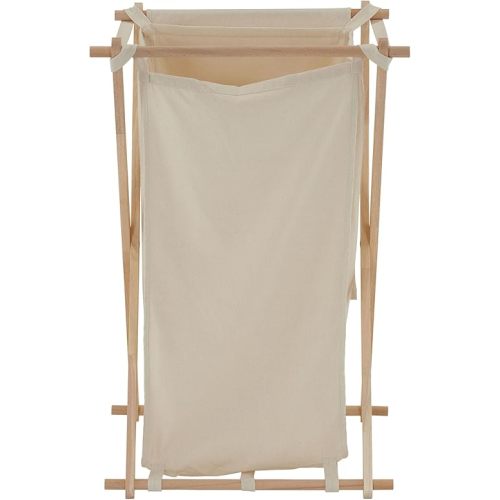 Household Essentials 6785-1 Collapsible Wood X-Frame Laundry Hamper with Fold Over Lid