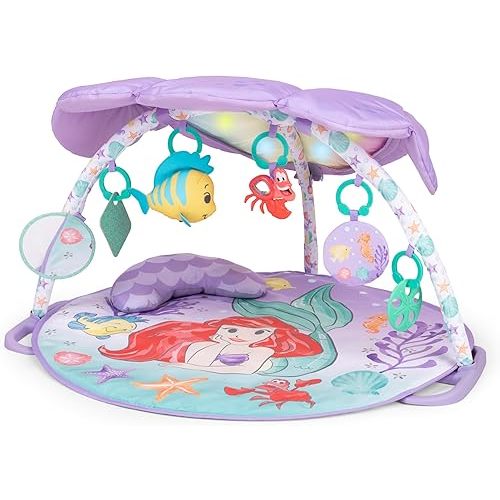 Bright Starts Disney Baby The Little Mermaid Twinkle Trove Light-Up Musical Baby Activity Gym with Tummy Time Pillow, Newborn+
