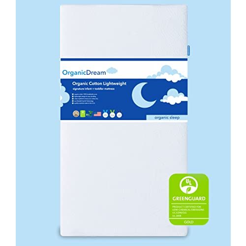 Organic Dream Crib and Toddler Mattress - 100% Breathable Proven to Reduce Suffocation Risk, 100% Washable Cover, Baby + Toddler Bed, GREENGUARD Certified, Hypoallergenic - Deluxe 5"- White