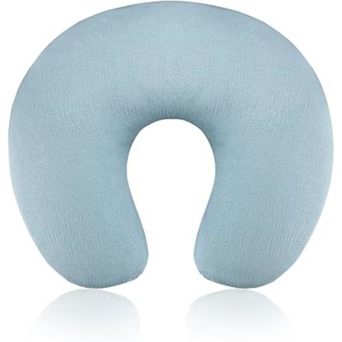 Baby Nursing Pillow Cover, Removeable Breastfeeding Pillow Slipcover, Muslin Nursing Pillow Case for Newborn Boys Girls, Soft Fabric Fits Snug On Infant, Washable & Breathable, Blue (Cover Only)