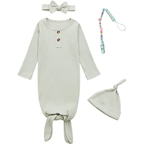 MoryGooder Newborn Cotton Nightgowns Neutral Baby Knotted Sleeper Baby Coming Home Outfit